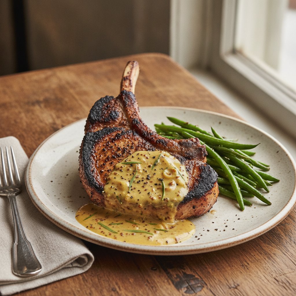 Grilled Pork Steak with Mustard Sauce