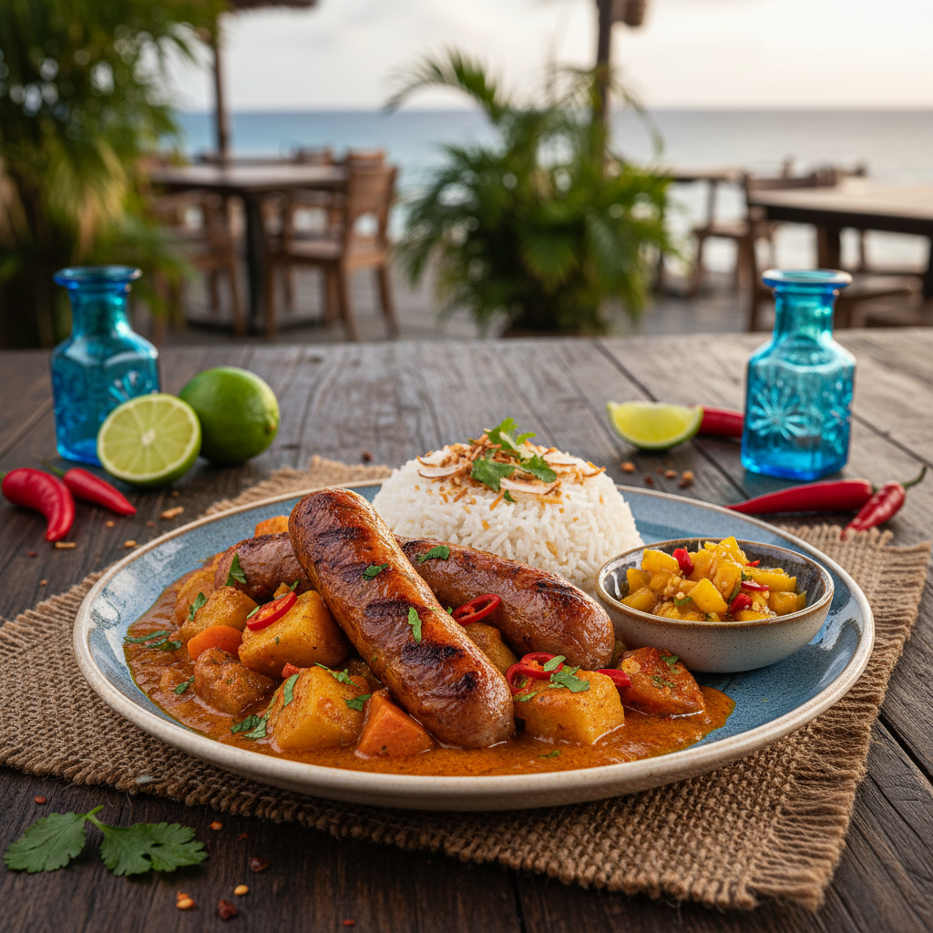 Spicy Bratwurst Plate - Curacao Currywurst Stoba