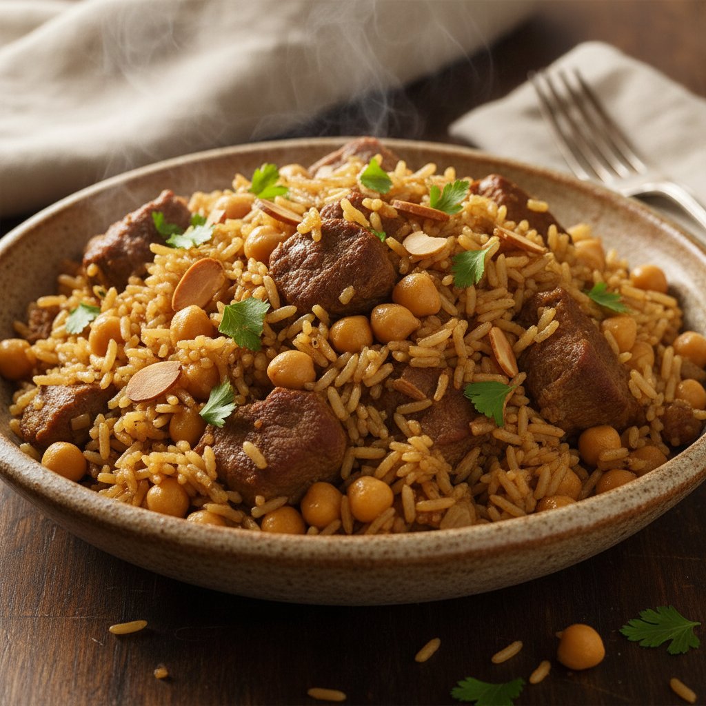 Rice Pilaf with Lamb and Chickpeas