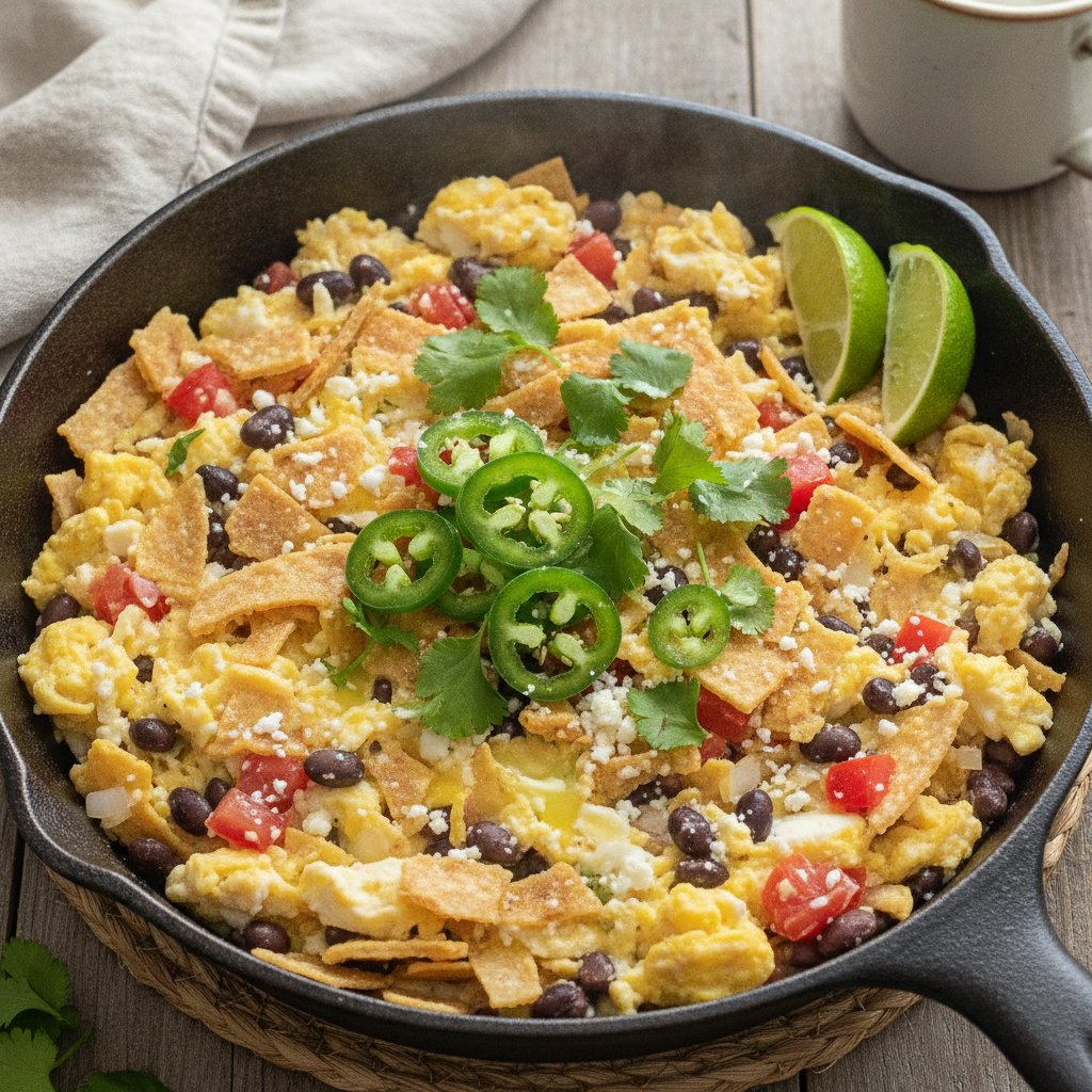 Skillet Eggs Scrambled with Tortilla Strips (High-Protein)