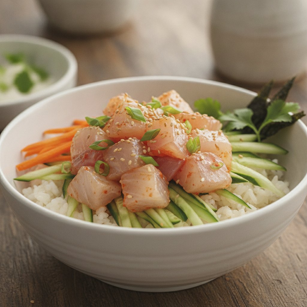 Spicy Mixed Raw Fish Rice Bowl (Low-Calorie)