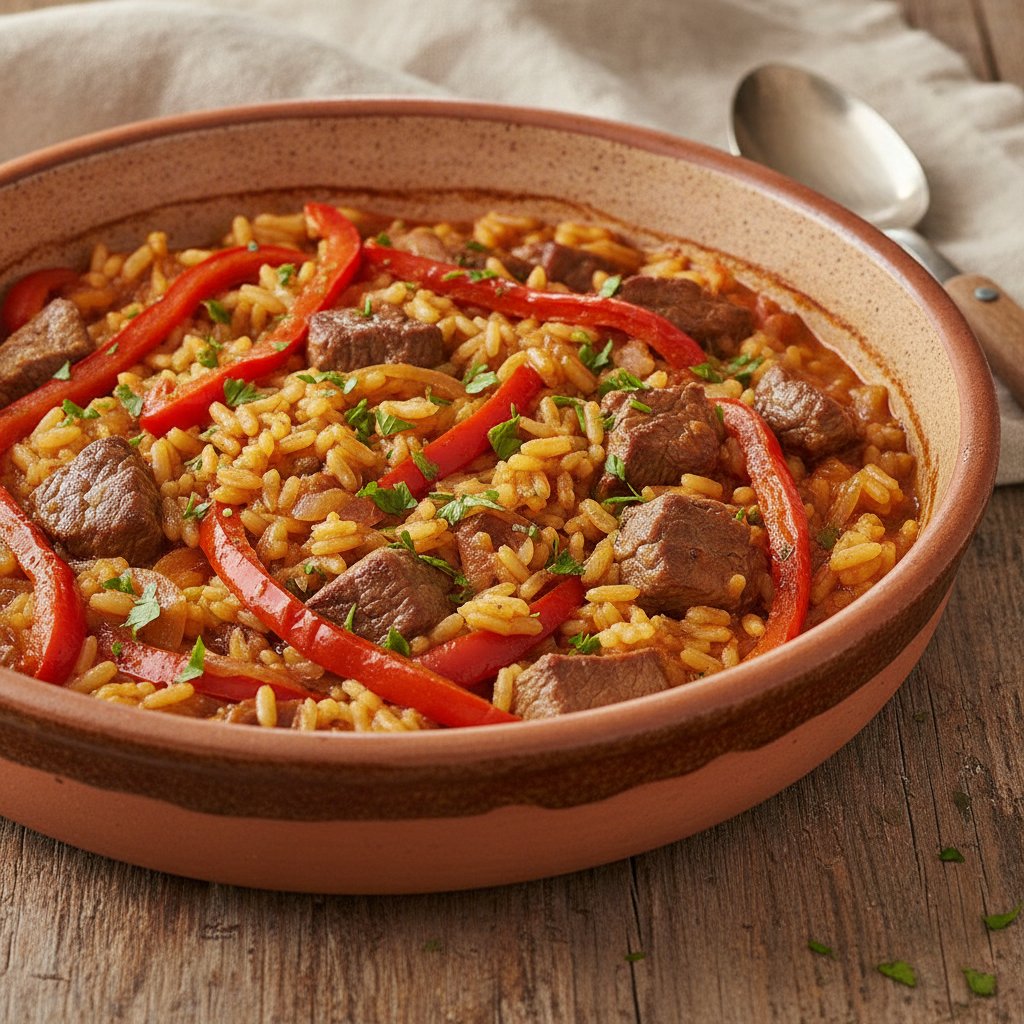 Rice with Beef and Red Peppers