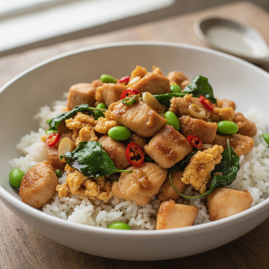 Thai Basil Chicken over Rice (High-Protein)