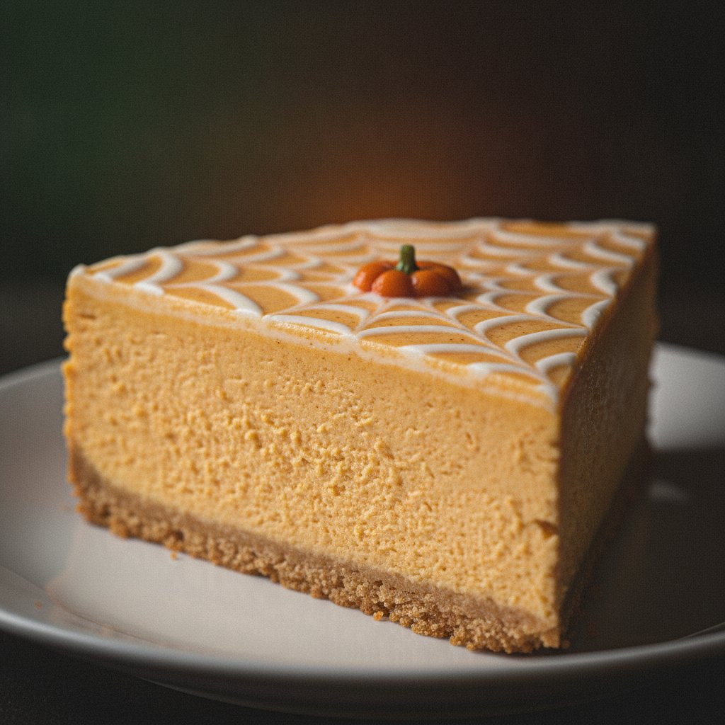 Pumpkin Cheesecake with a Spiderweb