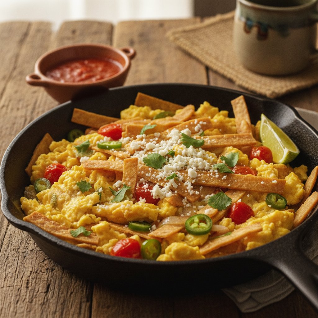 Skillet Eggs Scrambled with Tortilla Strips (Gluten-Free)