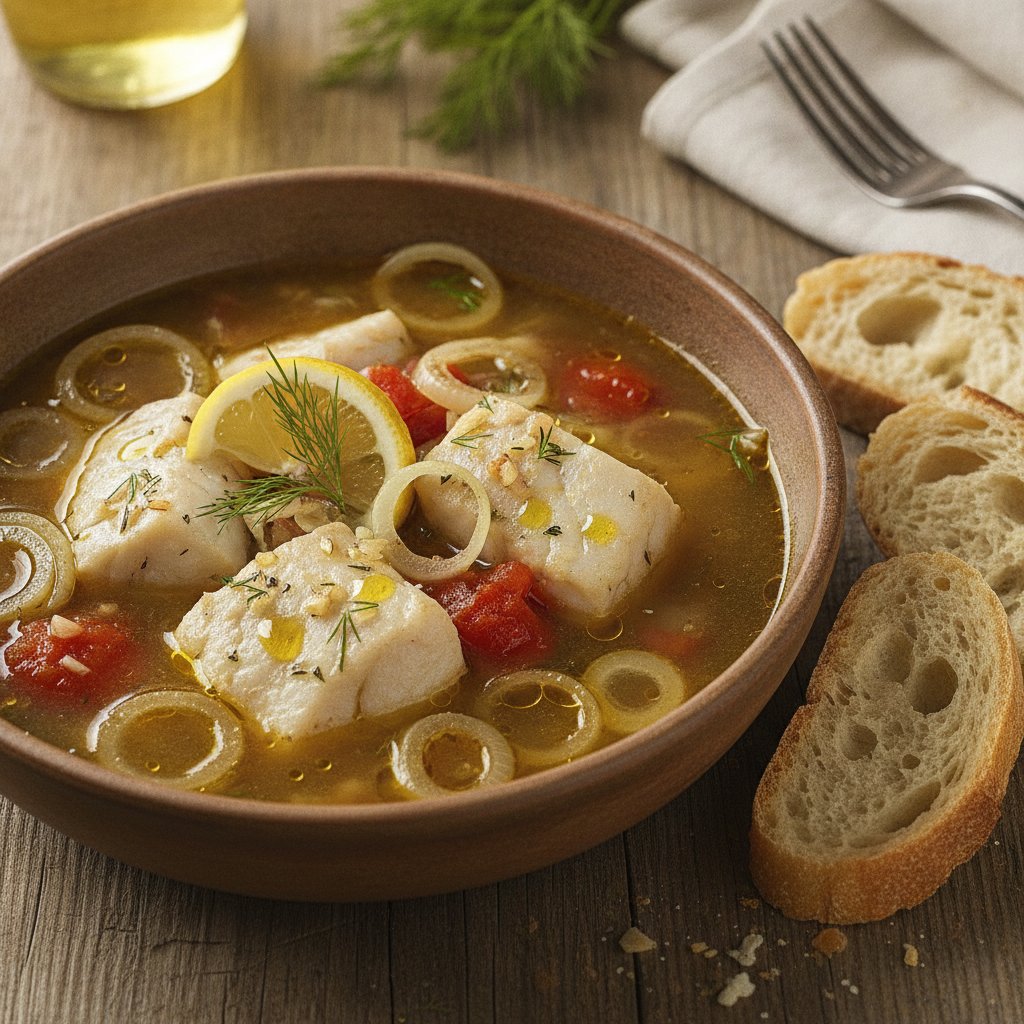 Halibut Stew with Onions and Wine