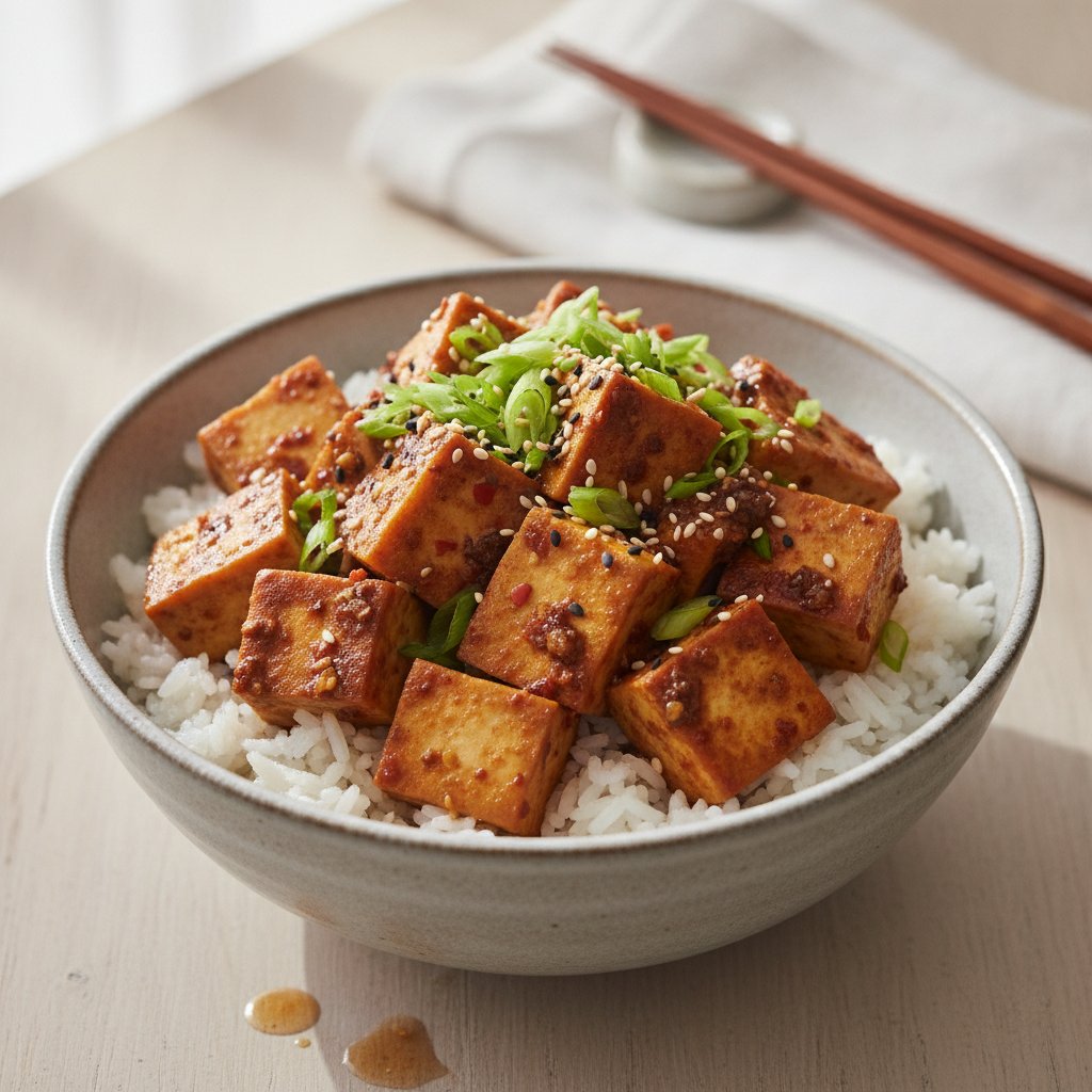 Spicy Tofu Rice Bowl (Low-Calorie)