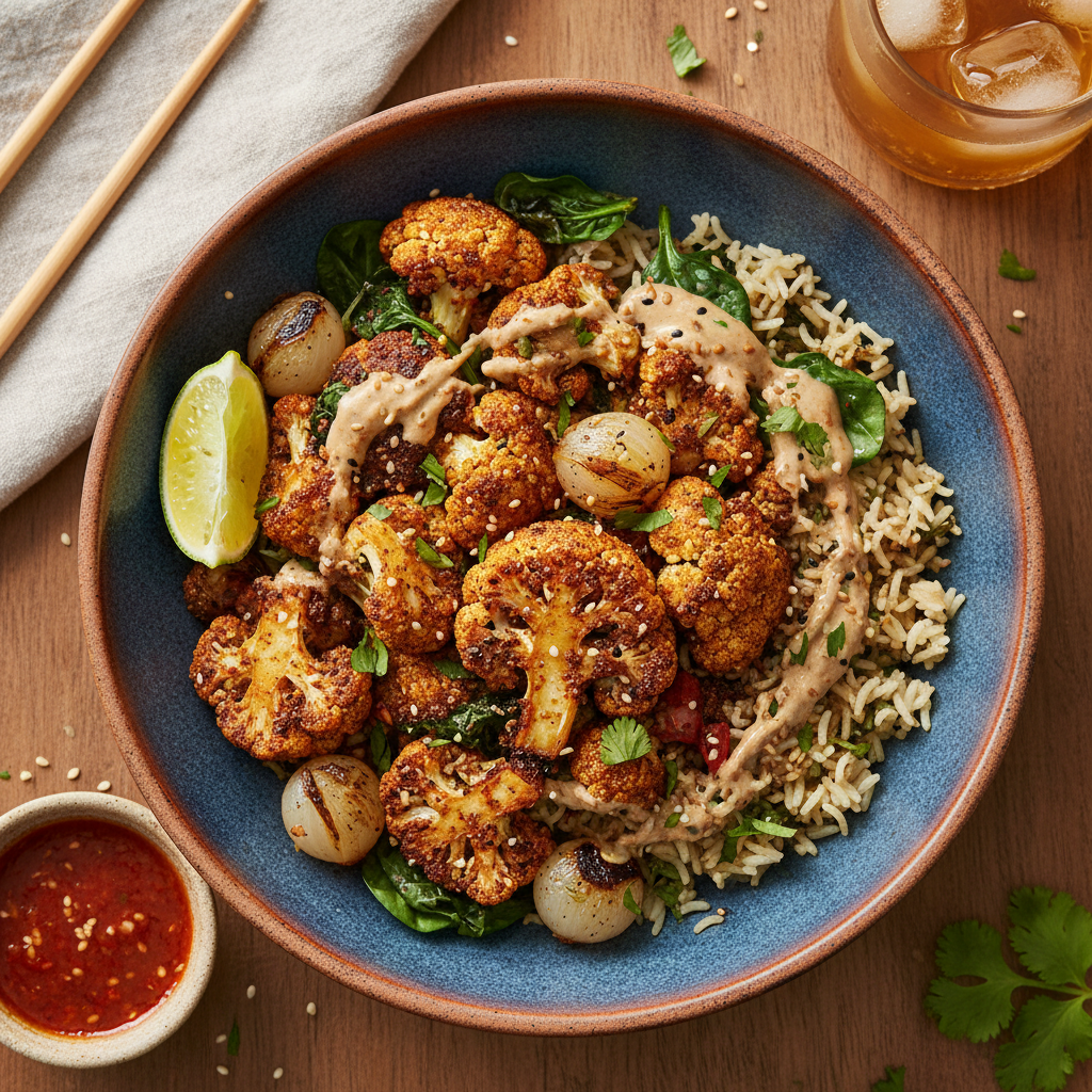 Miso and Garam Masala Roasted Cauliflower Bowl