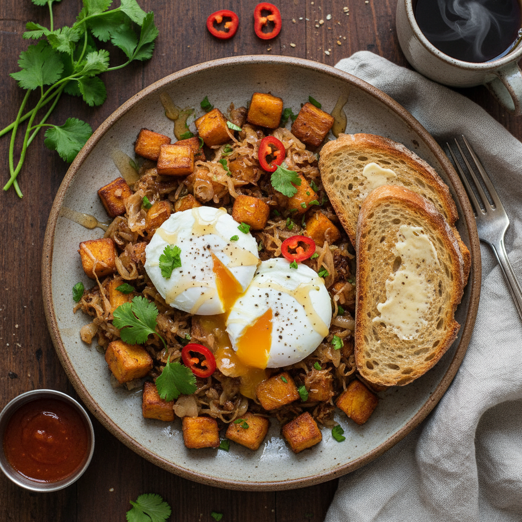 Sauerkraut and Plantain Honey Hash Brunch