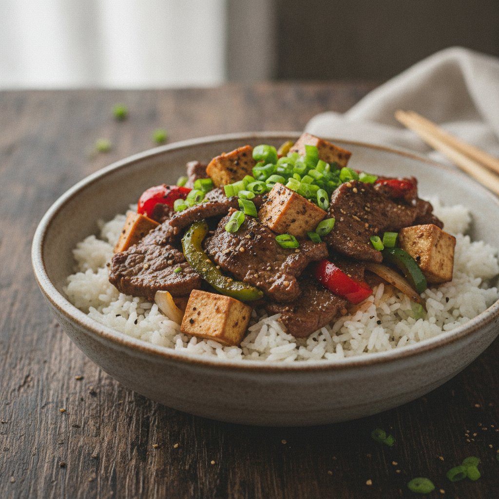 Black Pepper Beef Rice Bowl (High-Protein)