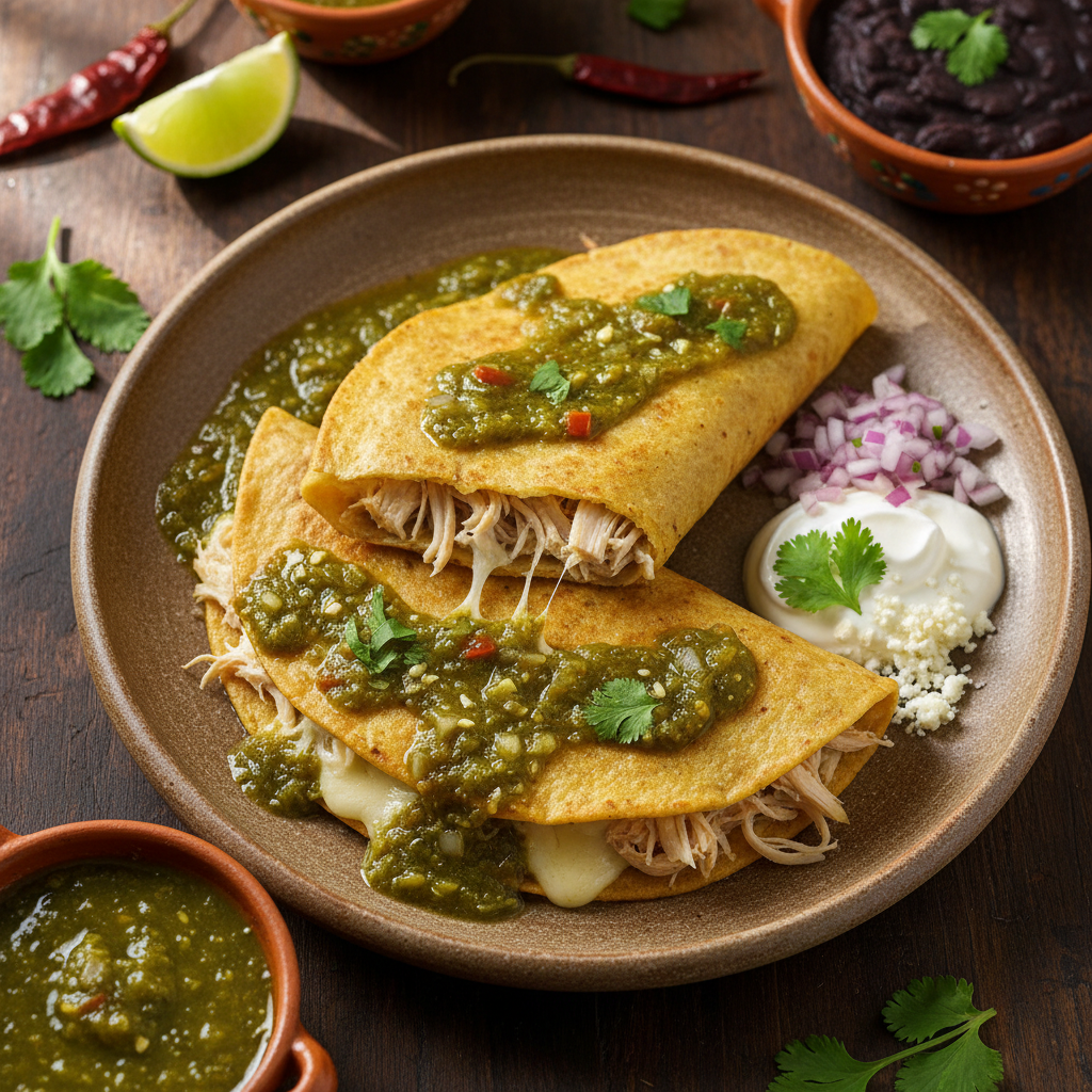 Crispy Chicken Quesadillas with Green Salsa — Quesadillas de Pollo en Salsa Verde
