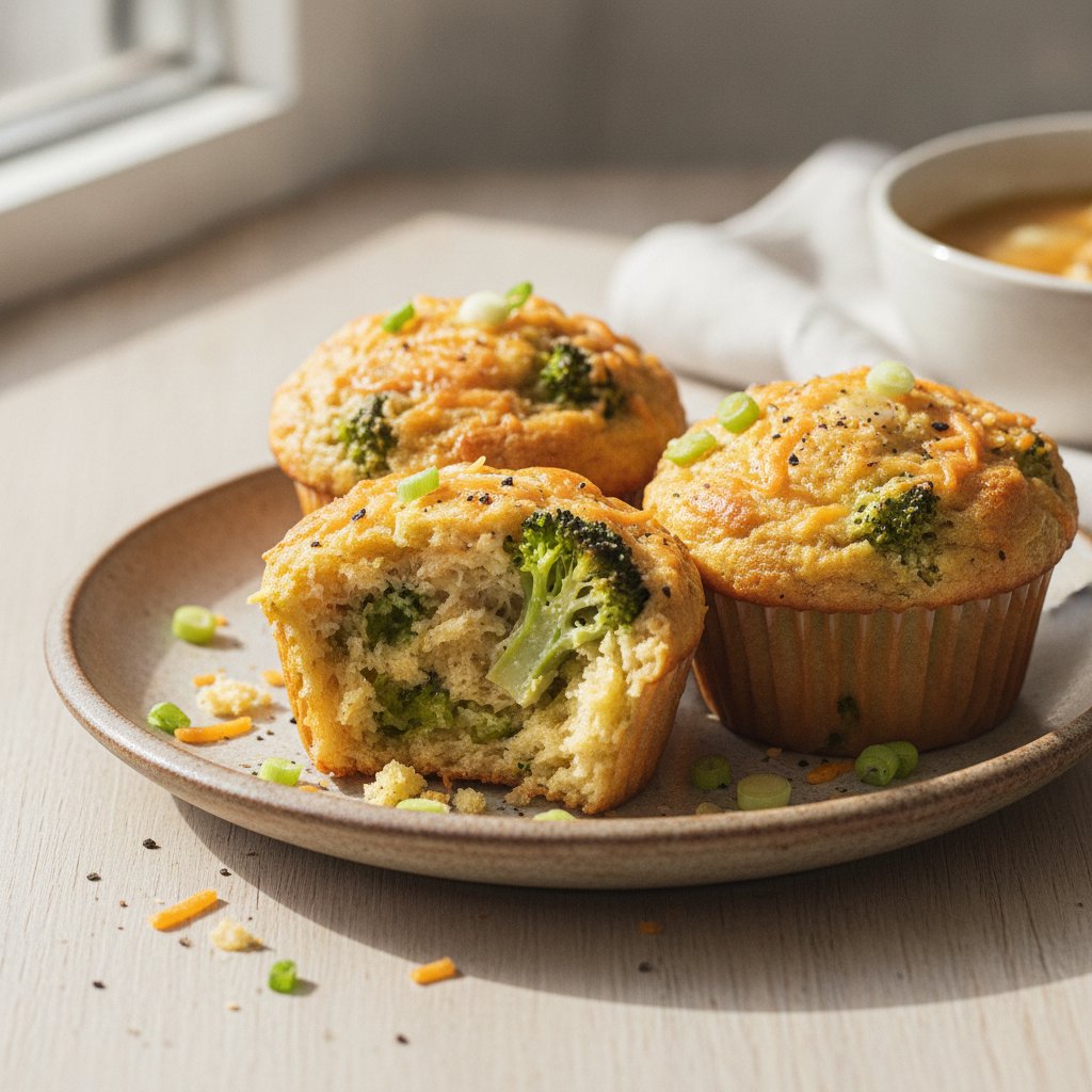 Broccoli Cheddar Savoury Muffins (Low-Calorie)
