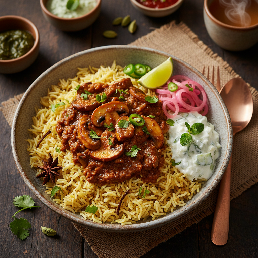 Mushroom Masala Rice Bowl