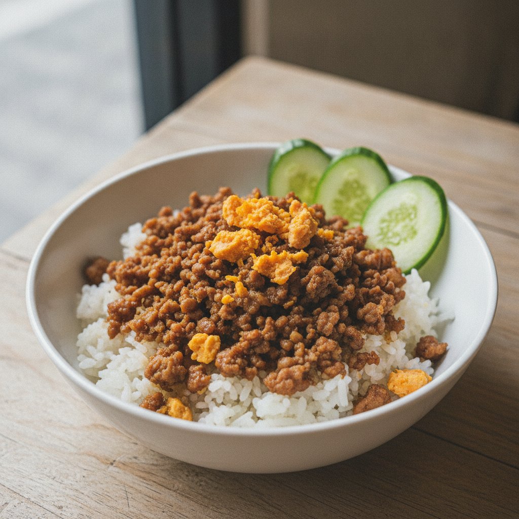 Rice with Minced Pork and Salted Egg