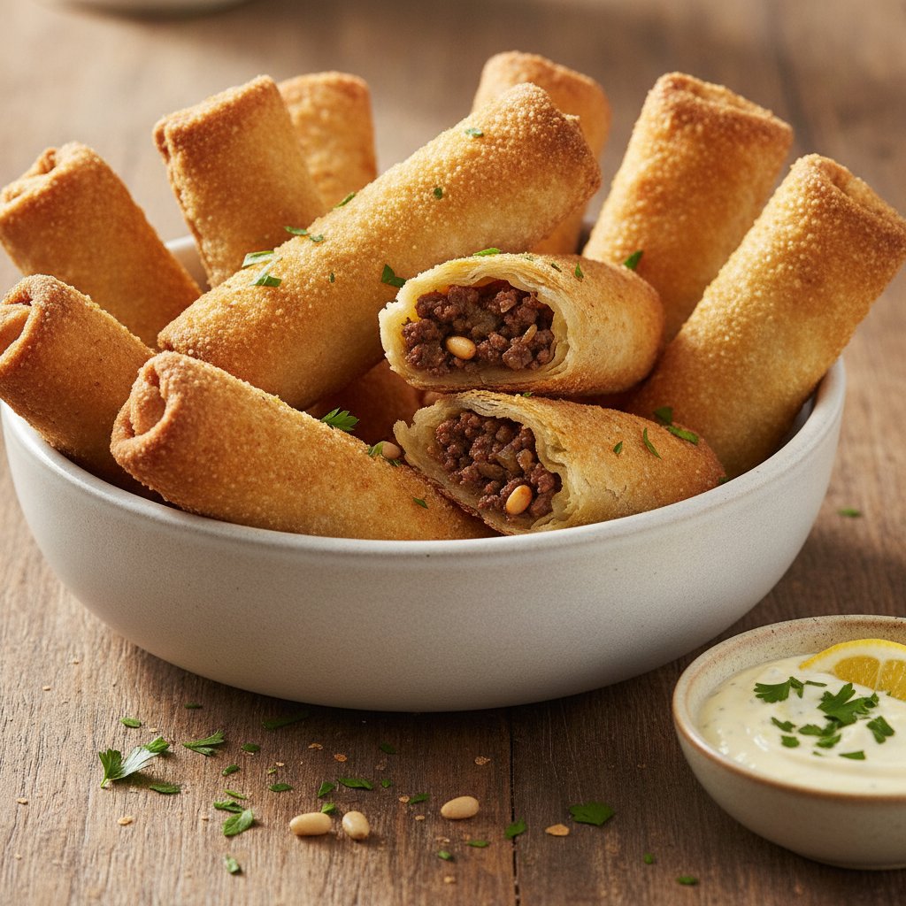 Fried Beef Filled Pastry Rolls