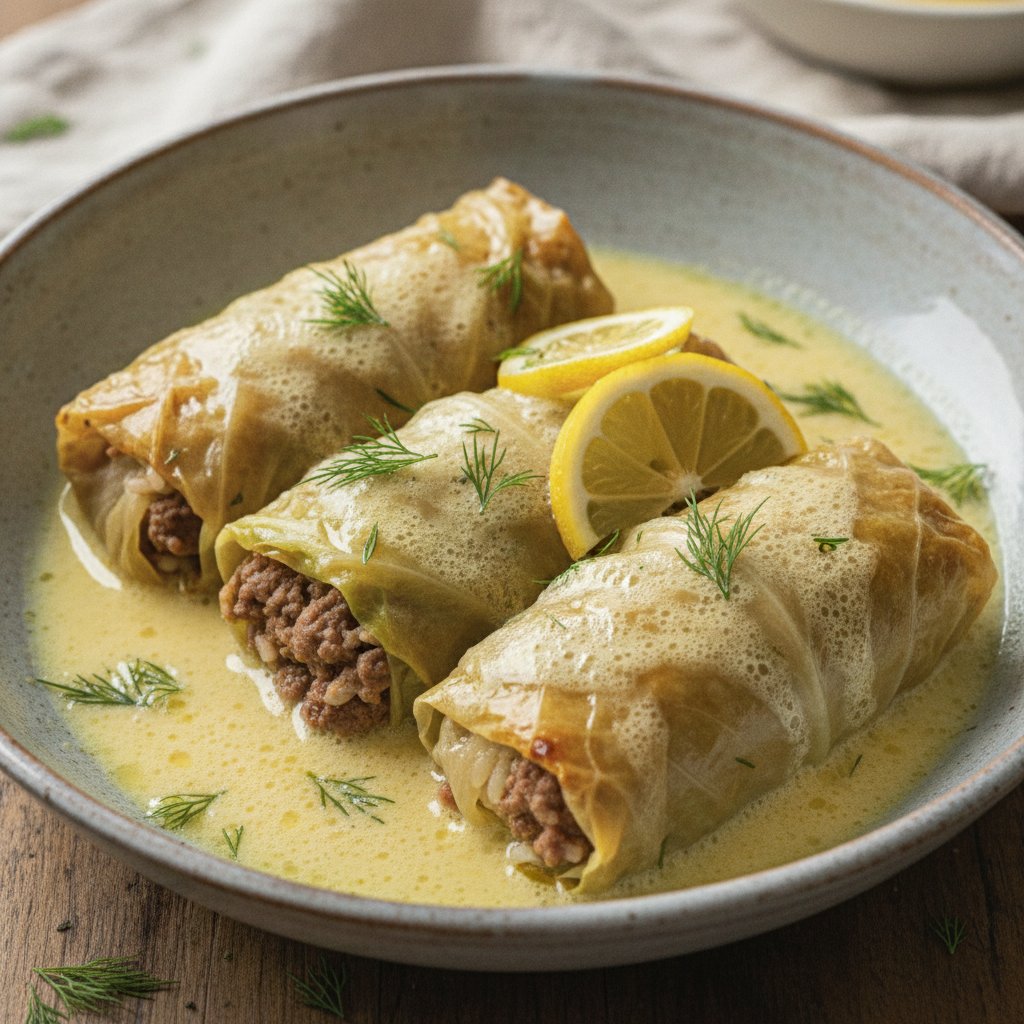 Cabbage Rolls with Lemon Sauce (Low-Calorie)