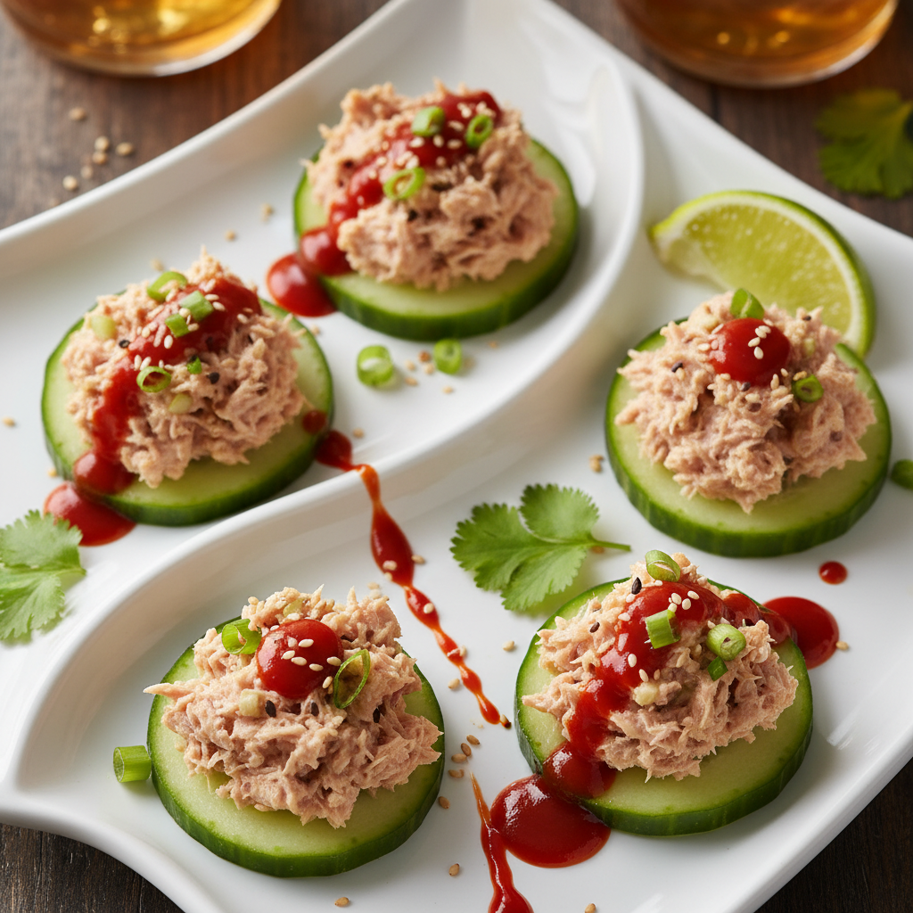 Spicy Sriracha Tuna Cucumber Bites