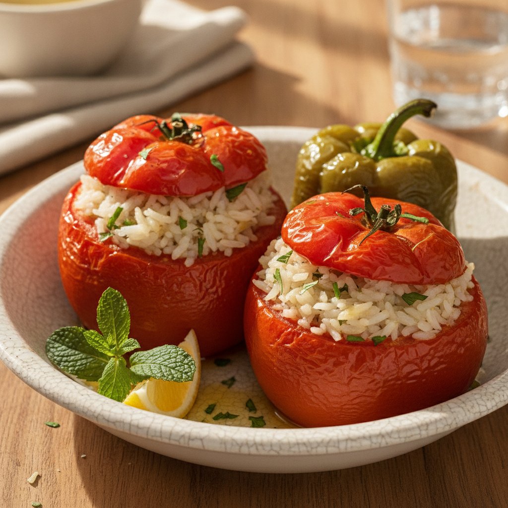 Stuffed Tomatoes and Peppers with Rice (Low-Calorie)
