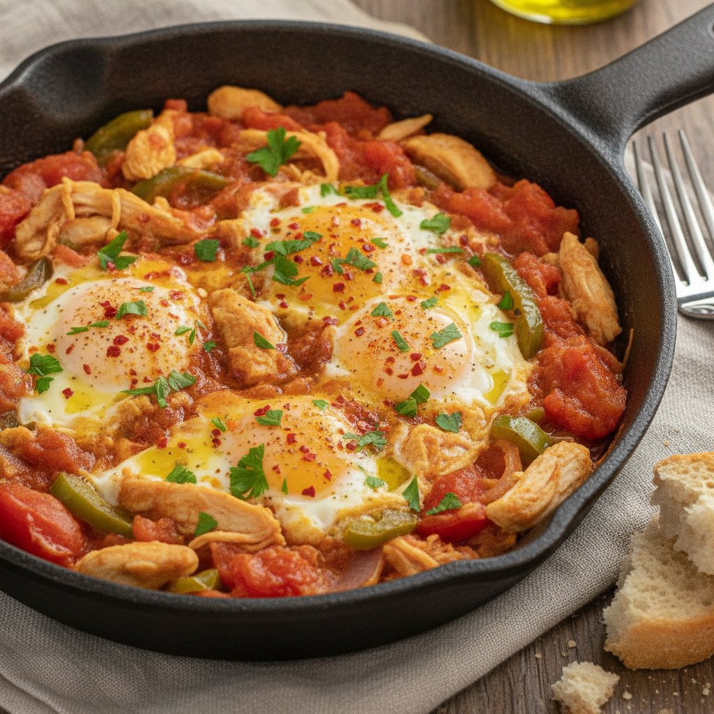 Eggs with Chicken and Peppers