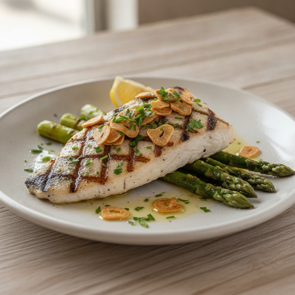 Grilled Sea Bass with Garlic (Low-Calorie)