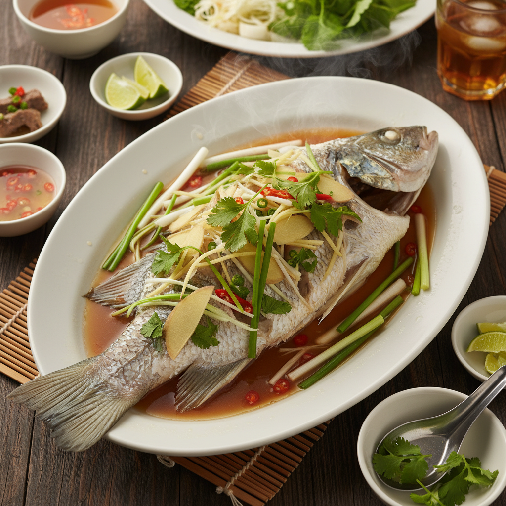 Steamed Sea Bass with Ginger and Scallion — Ca Hap Gung