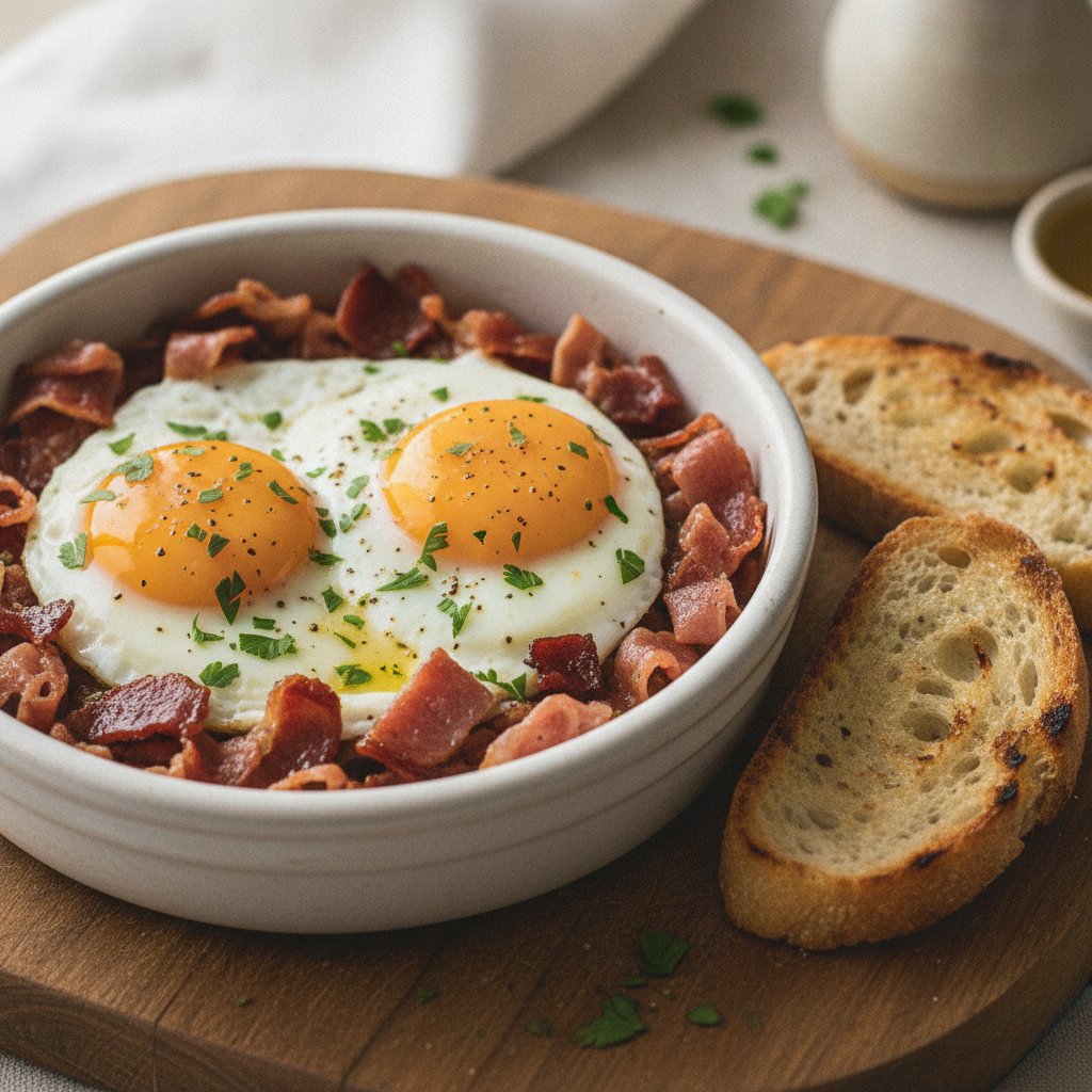 Eggs with Chopped Cured Ham