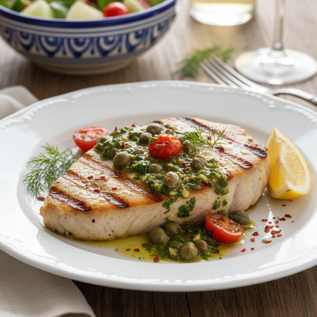 Grilled Swordfish with Caper Sauce