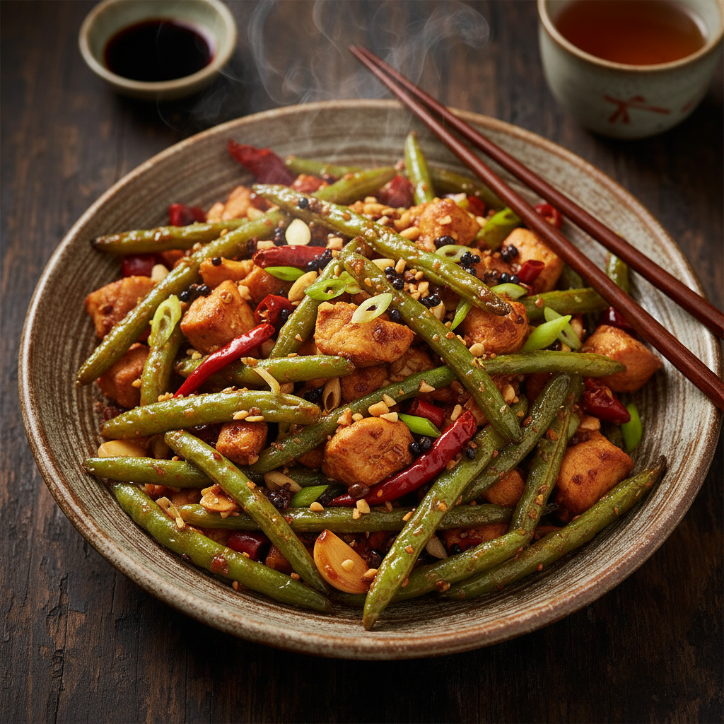 Sichuan Dry-Fried Green Beans with Chicken
