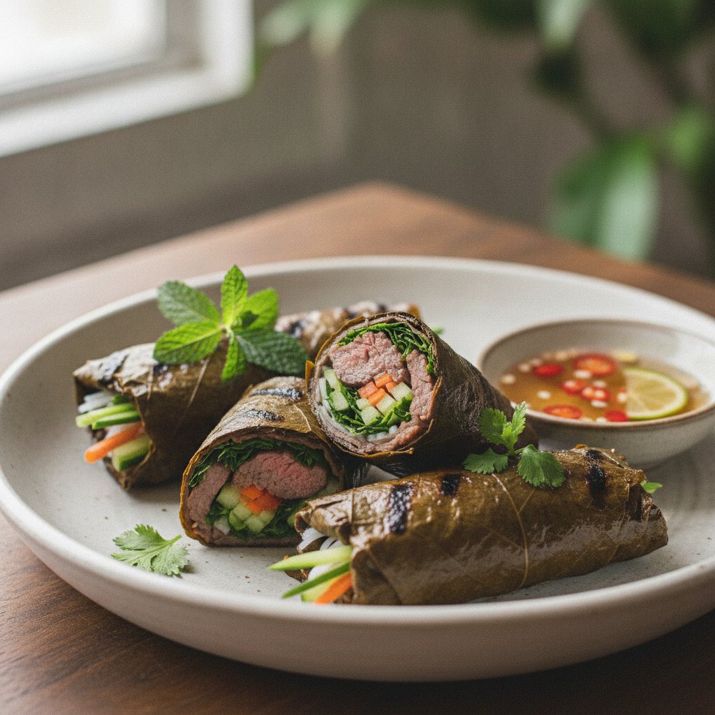 Grilled Beef in Grape Leaf Wraps (Low-Chol)