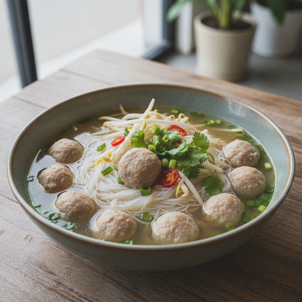 Rice Vermicelli Soup With Pork Balls (Low-Calorie)