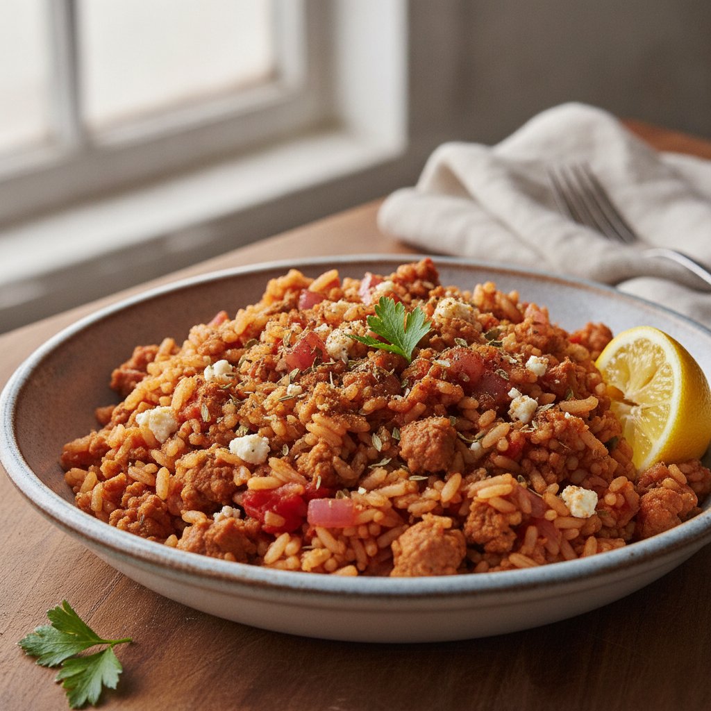 Spiced Rice with Ground Pork and Tomato