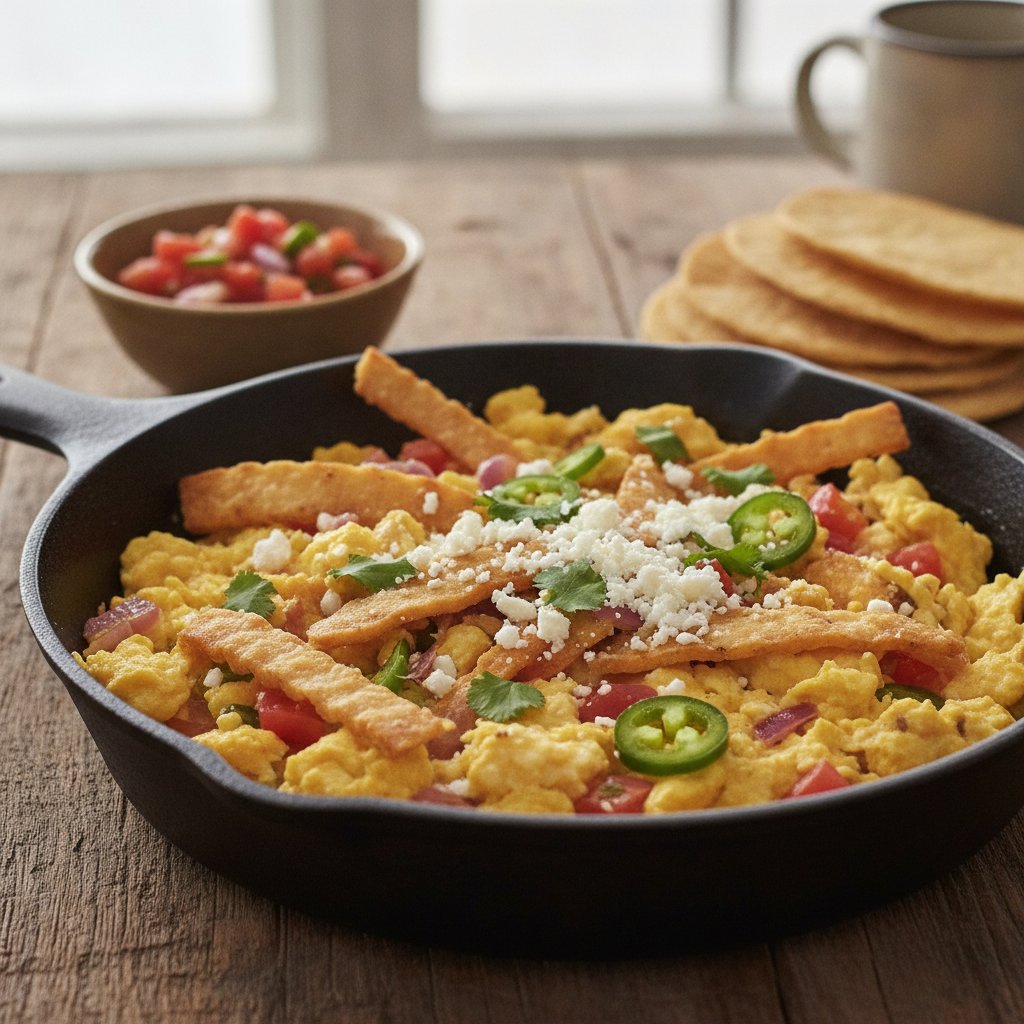 Skillet Eggs Scrambled with Tortilla Strips