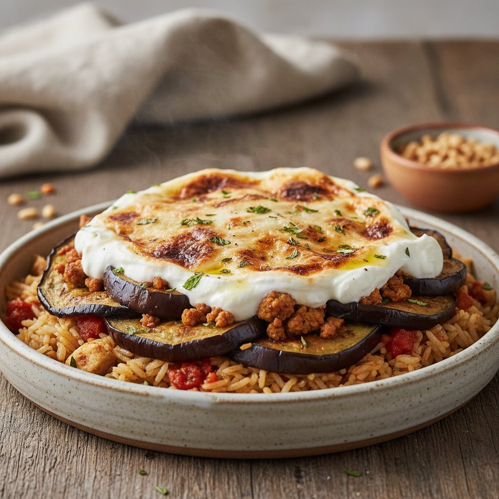 Layered Eggplant and Rice Bake (Low-Calorie)