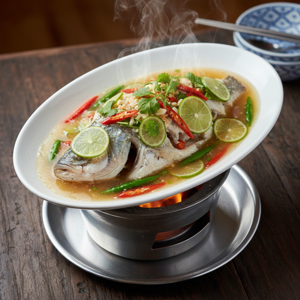 Steamed Sea Bass with Chili-Lime Broth — Pla Neung Manao