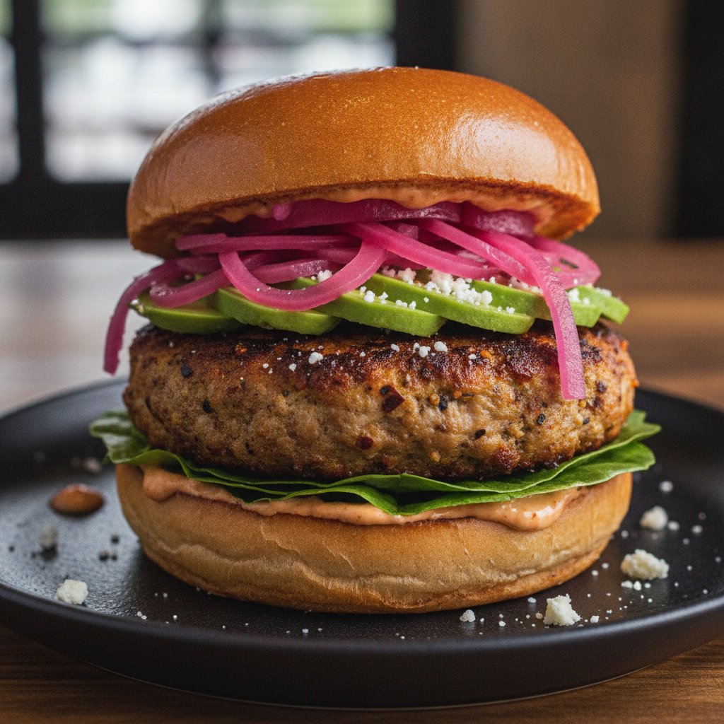 Spicy Chicken Burger with Pickled Onion