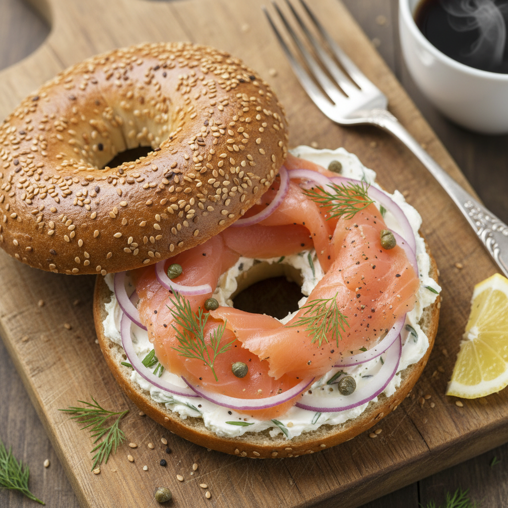 New York Bagel with Lox and Cream Cheese