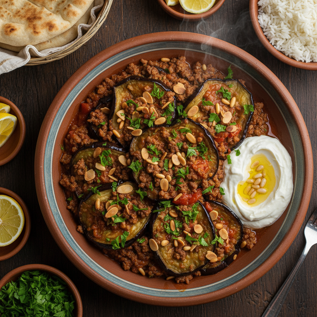 Spiced Eggplant and Chickpea Stew — Eggplant Mnazaleh Plate