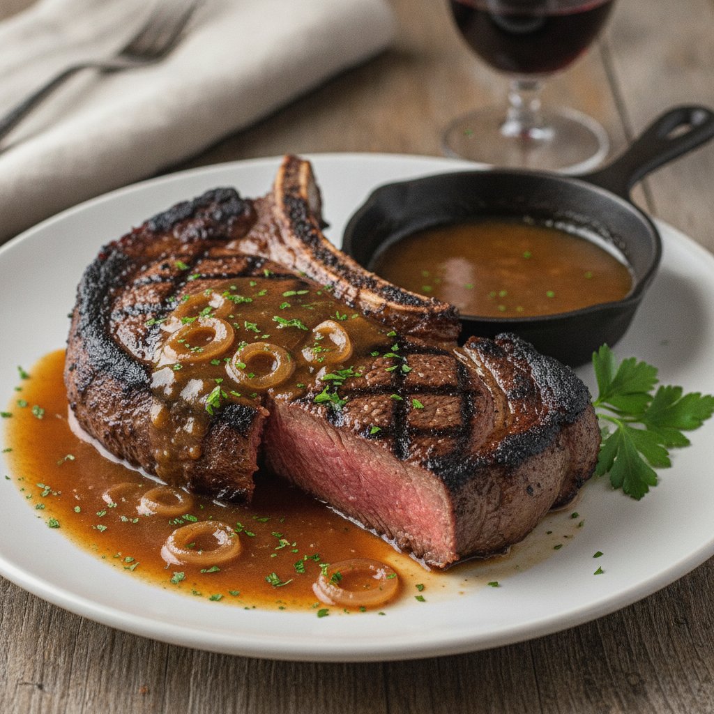 Grilled Rib Steak with Shallot Sauce