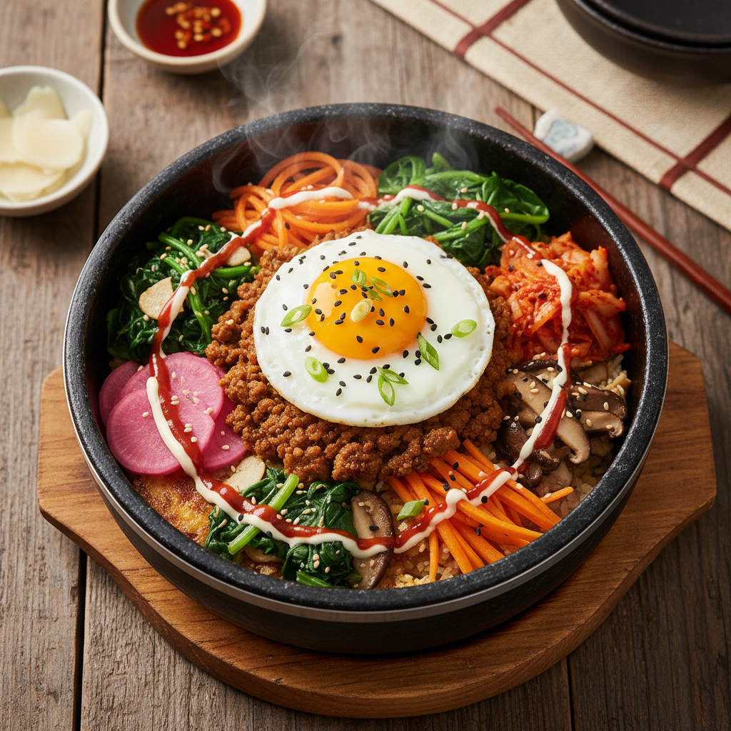 Spiced Beef & Veggie Rice Bowl — Curried Beef Korean Rice Bowl - Bobotie Bibimbap