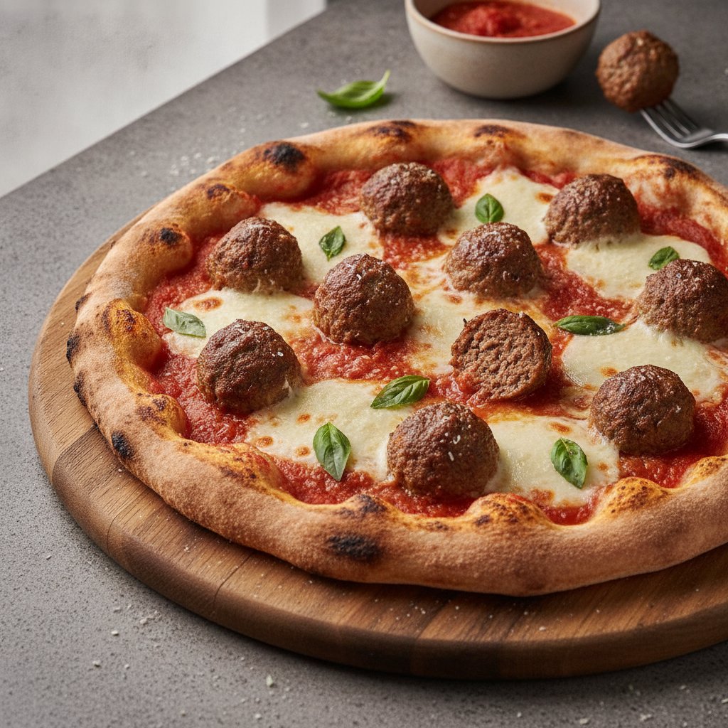 Meatball and Tomato Pizza