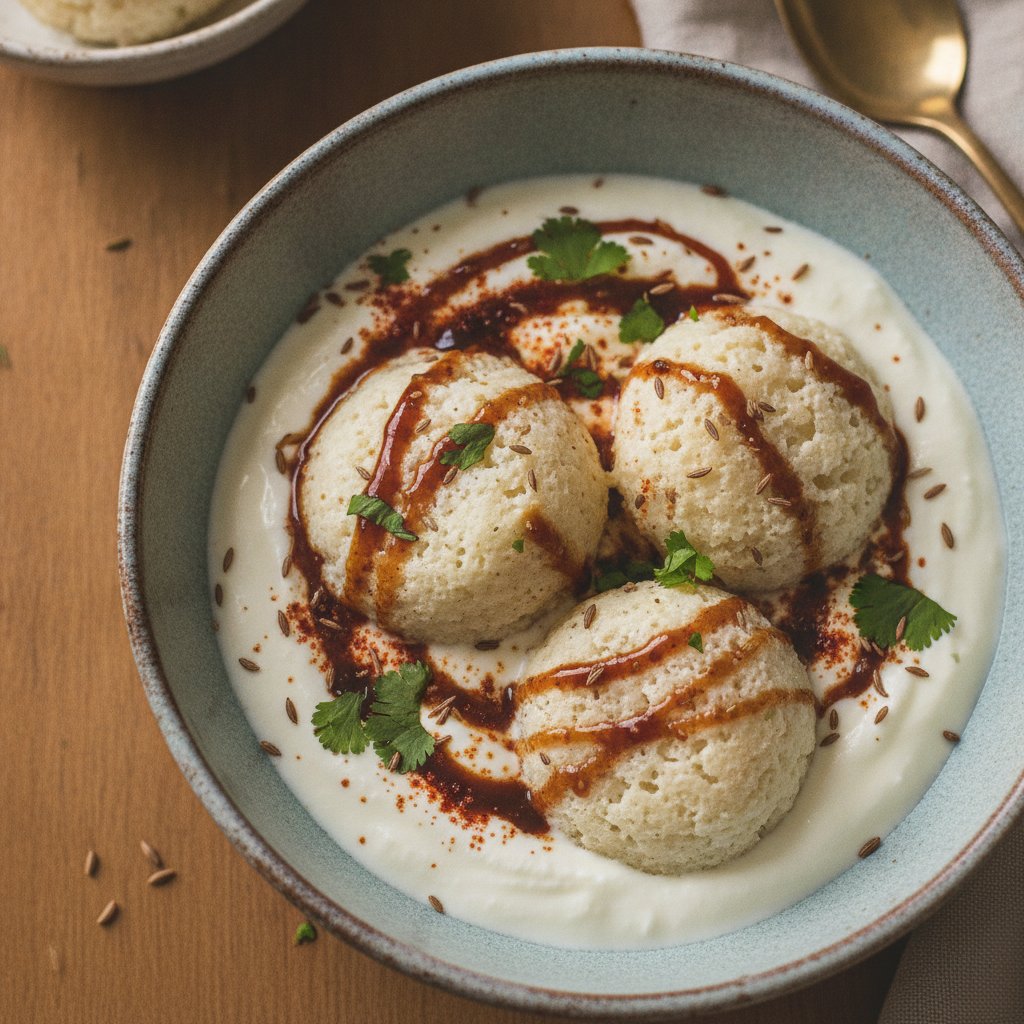 Fried Lentil Dumplings in Yogurt
