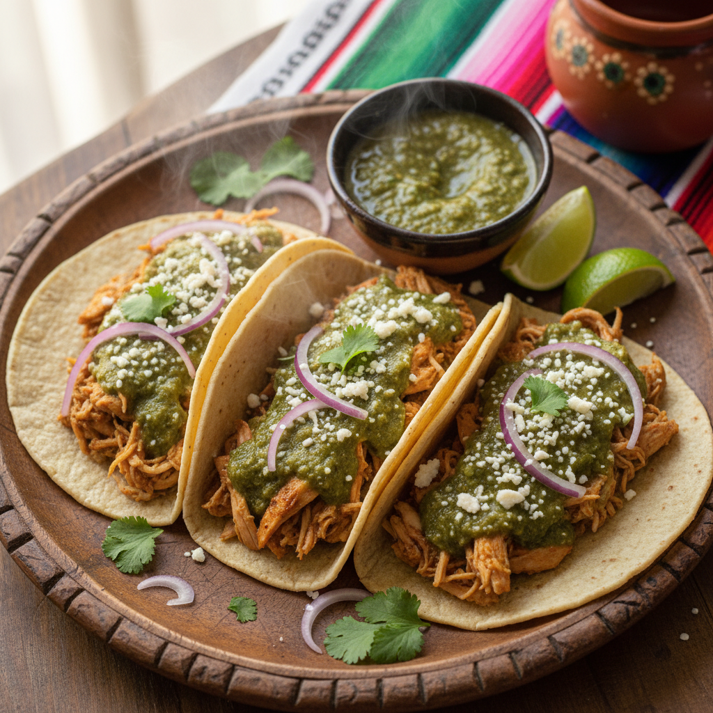 Shredded Chicken Green Salsa Tacos — Tacos de Pollo en Salsa Verde