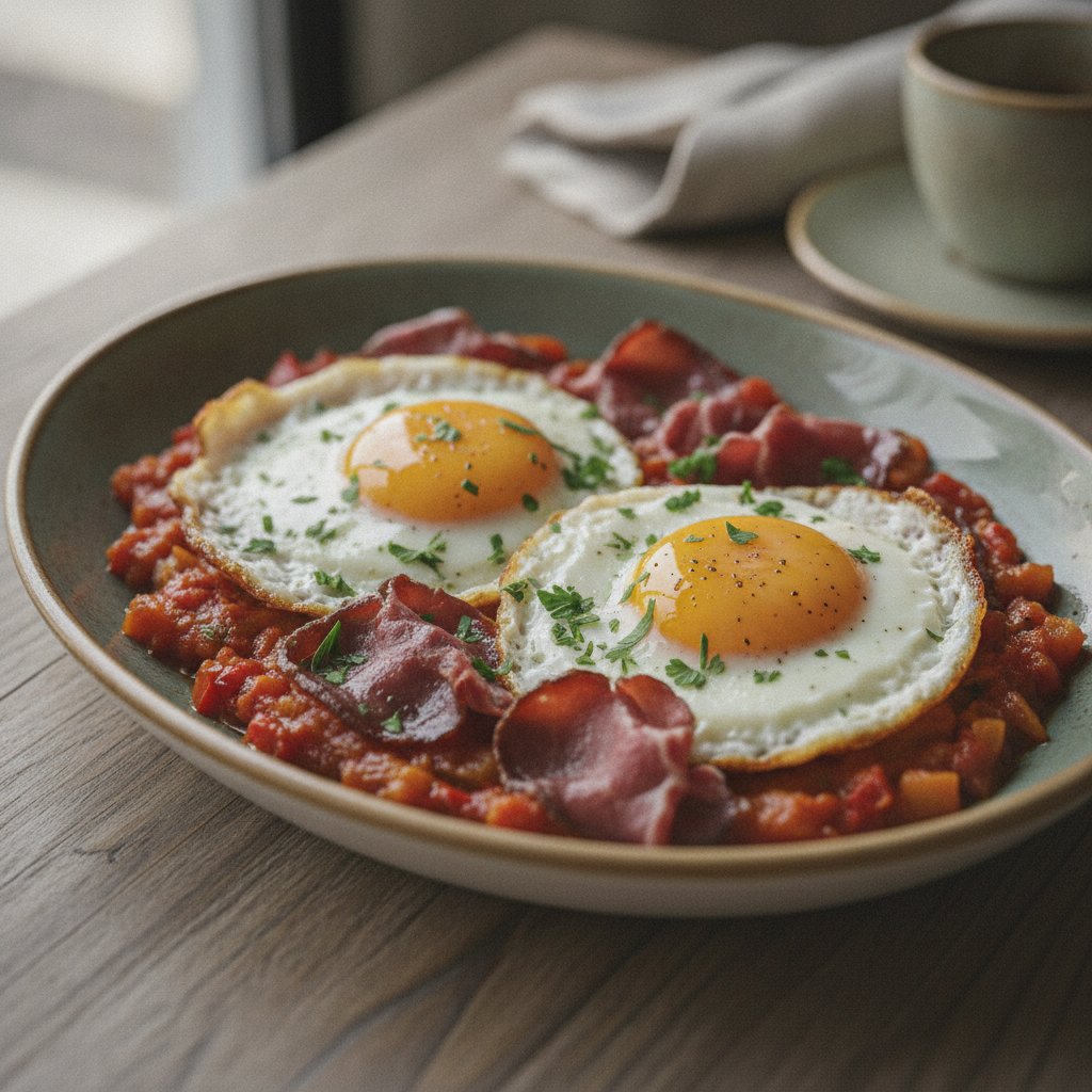Fried Eggs with Cured Beef (Low-Calorie)