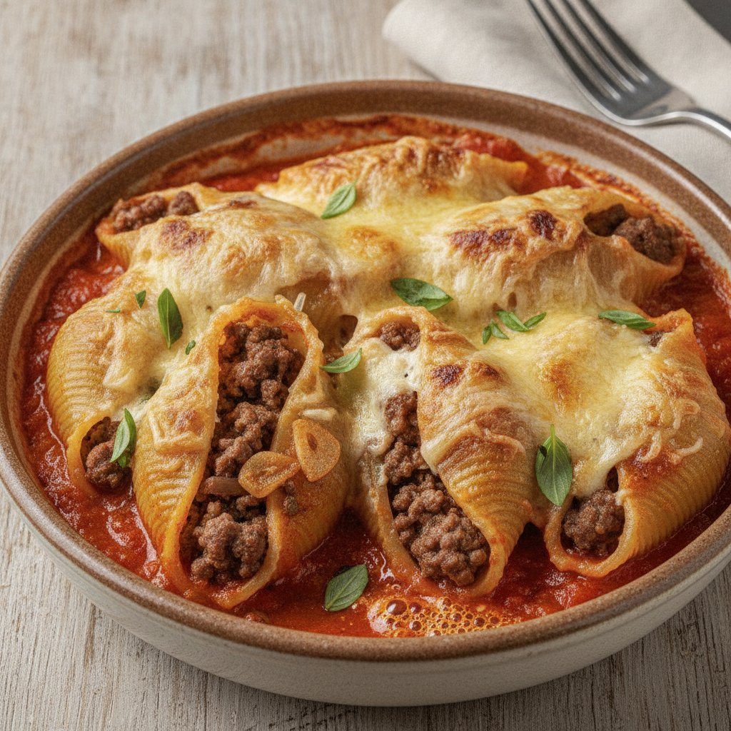 Baked Beef and Cheese Shells