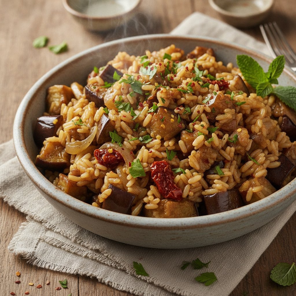 Vegan Eggplant Rice Pilaf