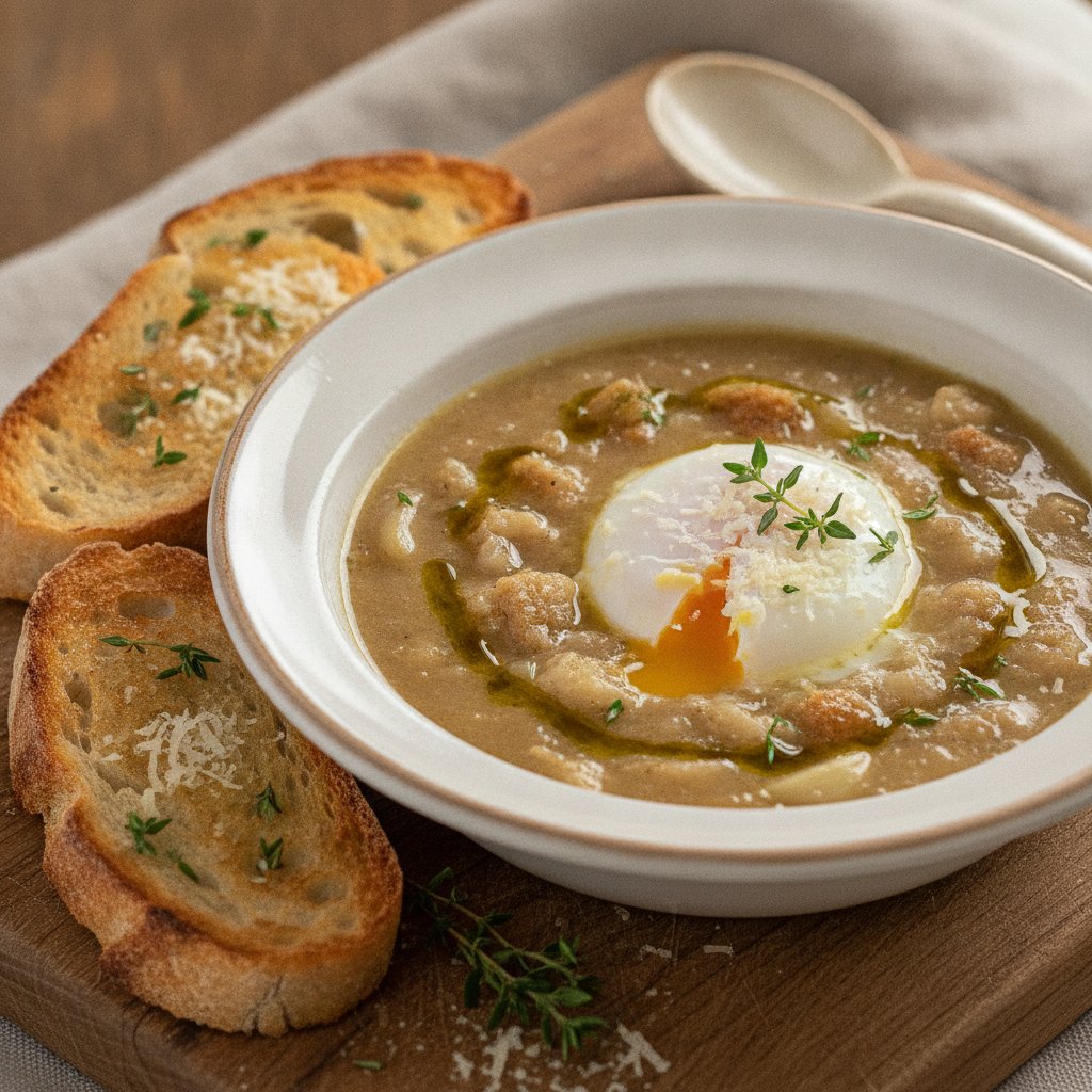 Garlic Soup with Poached Egg