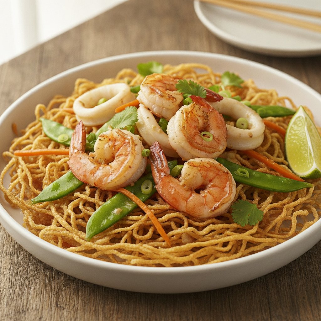 Crispy Egg Noodles with Seafood (Low-Calorie)
