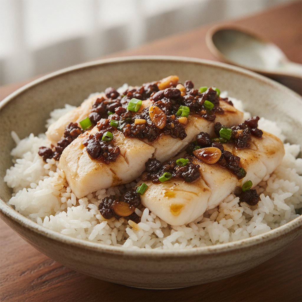 Black Bean Fish Rice Bowl
