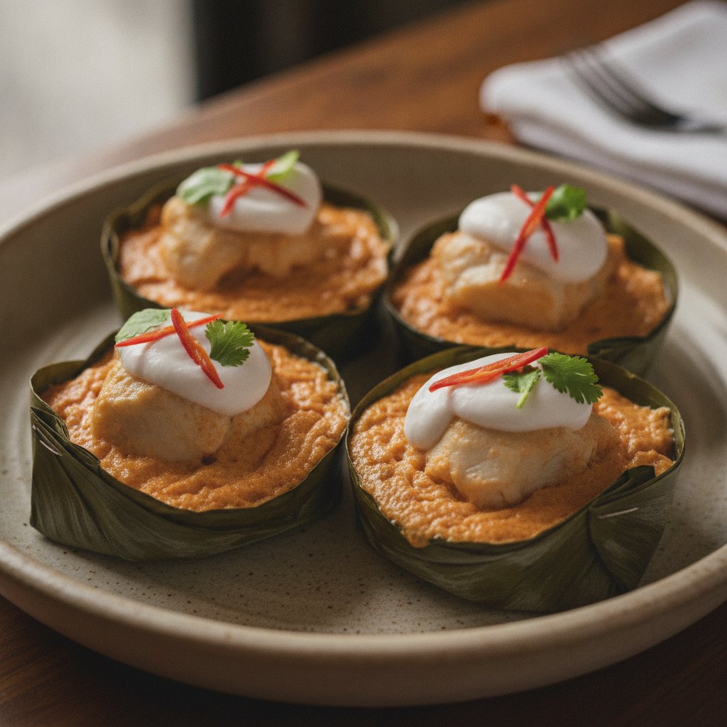 Curried Fish in Banana Leaf Cups