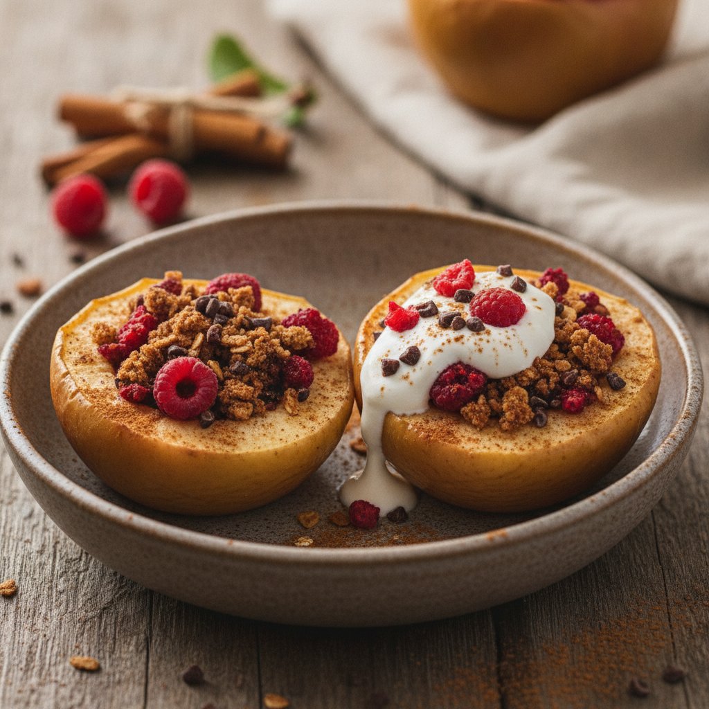 Baked Apples with Cinnamon and Raspberry Crumble